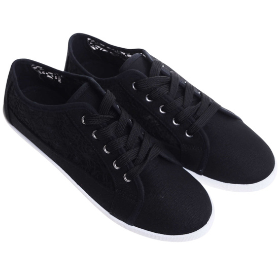 Czarne ażurowe koronkowe tenisówki /E10-2 17337 T137/