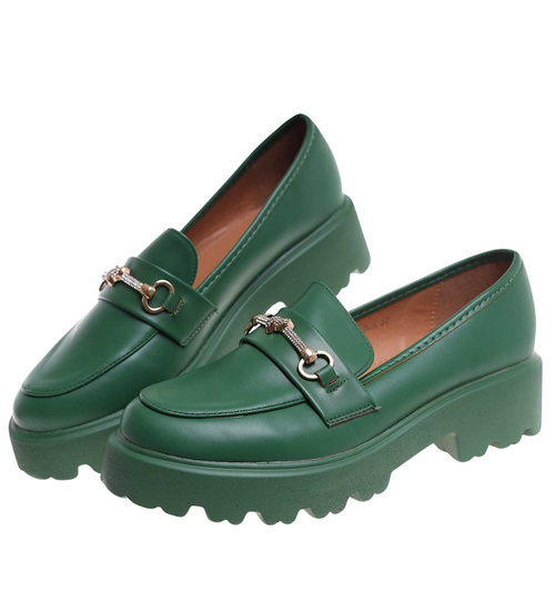 Zielone półbuty na platformie loadersy /G9-3 18045 T130/