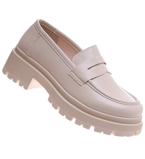 Jasno beżowe półbuty damskie na platformie /D1-1 17225 T234/