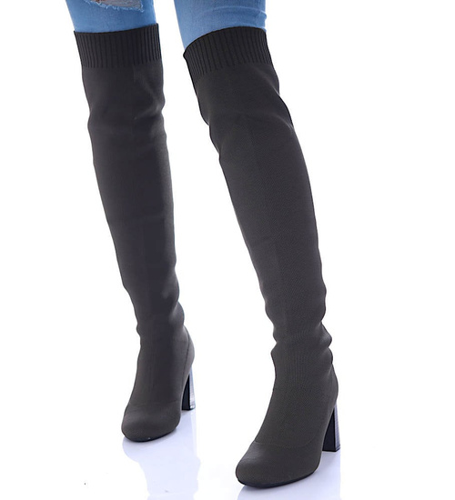 Zielone kozaki muszkieterki na obcasie /D7-3 17157 G381/