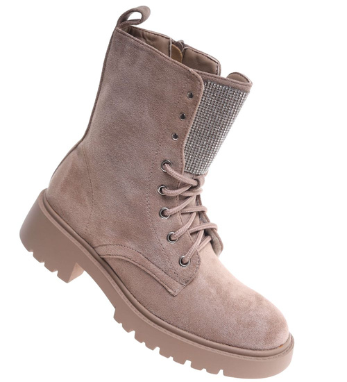 Zimowe botki trapery beżowe z cyrkoniami /A6-1 18574 W440/