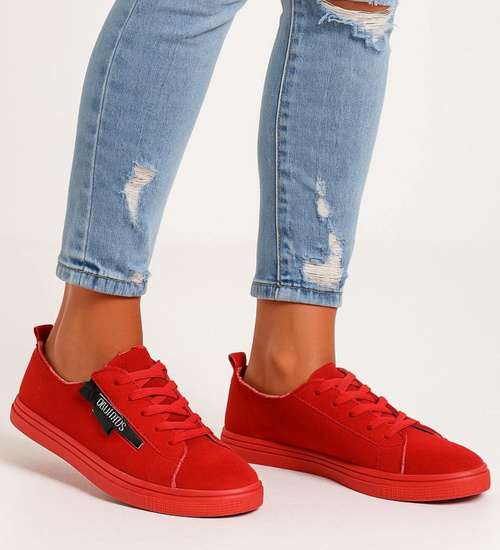 Sznurowane czerwone trampki damskie /D9-2 11656 T191/