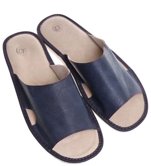 Grantowe męskie klapki domowe ze skóry naturalnej /B6-1 4980 S175/