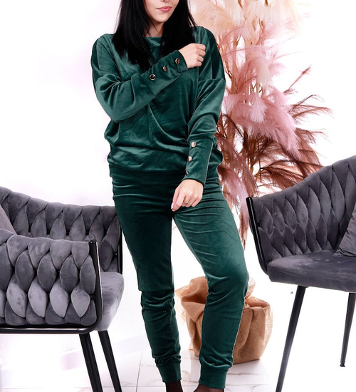 Zielony welurowy dres z guziczkami /H2 A3-2 UB559 T637/