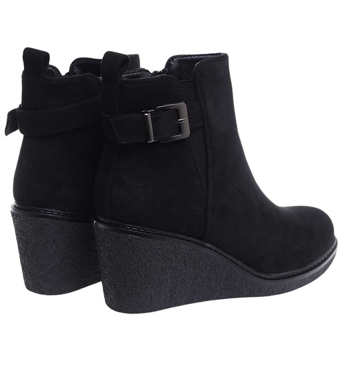 Czarne botki damskie na koturnie /F10-3 18319 W484/