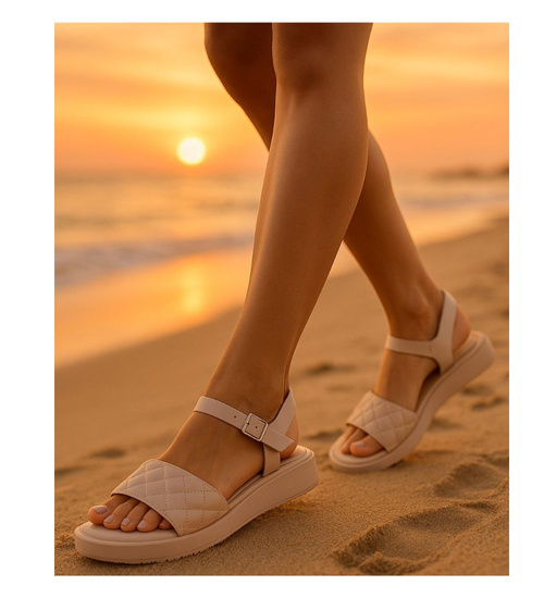 Beżowe sandały damskie na platformie /F4-3 17554 T130/