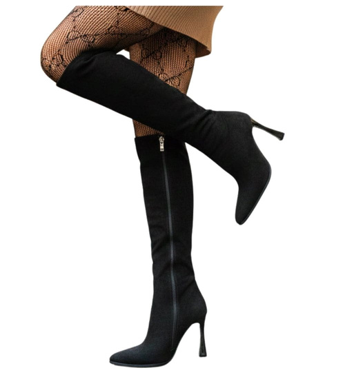 Czarne klasyczne kozaki na obcasie /D2-2 18565 G591/