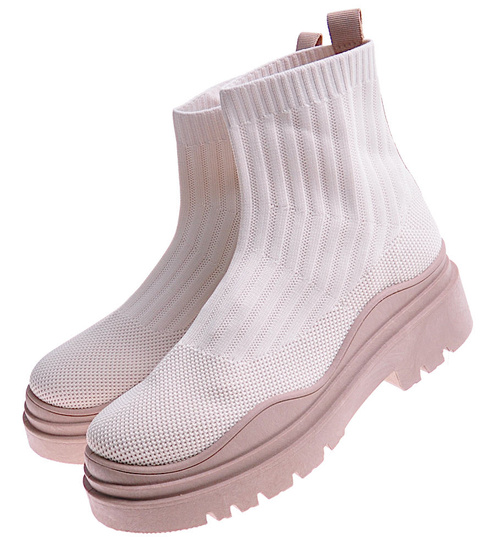 Damskie botki na grubej podeszwie Beige/Khaki /C7-3 10781 T790/