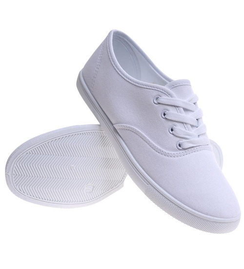 Białe klasyczne tenisówki z tkaniny /B4-2 17232 T223/
