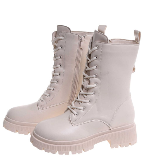 Beżowe zimowe botki trapery glany z futerkiem /A2-1 18524 T482/