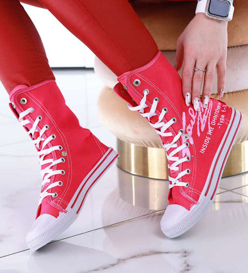 Wysokie różowe trampki damskie /D5-3 13505 T097/ Wysokie różowe trampki damskie /D5-3 13505 T097/