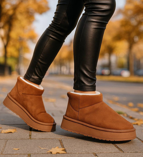 Kozaki śniegowce krótkie karmelowe ocieplane /B4-1 18351 T266/