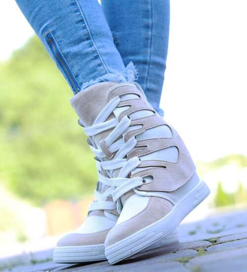 Biało beżowe trampki sneakersy na koturnie Seastar /G6-2 14902 T937/