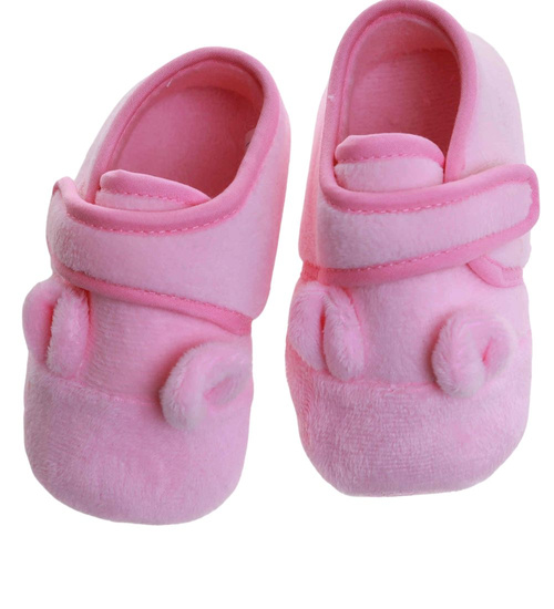 Różowe bawełniane pluszowe kapcie dla niemowląt /H2 17570 MX2-5/