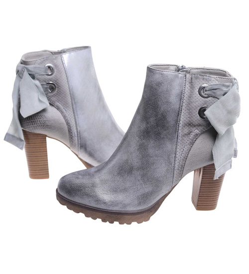 Szare botki damskie na obcasie /i5-2+H2 18307 T234/