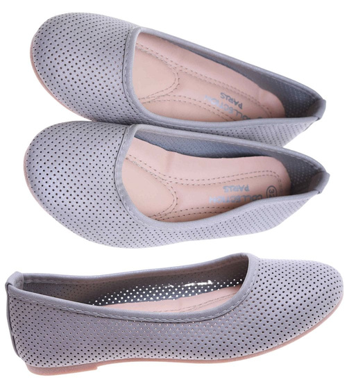 Szare ażurowe baleriny dziewczęce /B7-2 17632 T121/