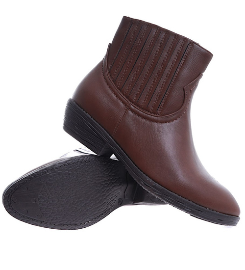 Brązowe botki damskie z suwakiem /C6-2? 14850 S296/