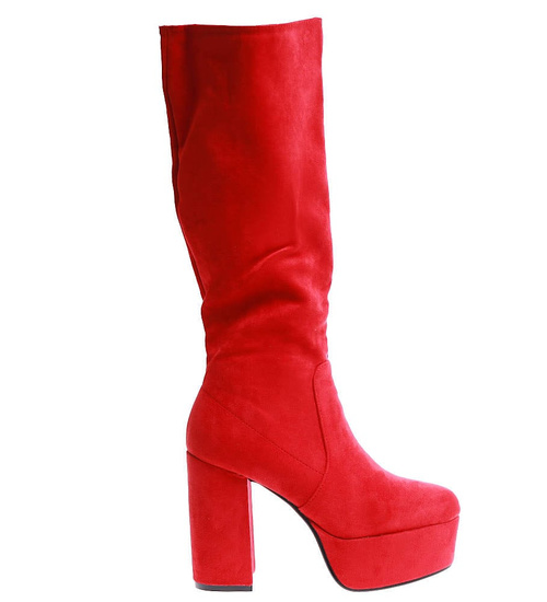 Czerwone kozaki na obcasie i platformie /G10-3 17154 T288/