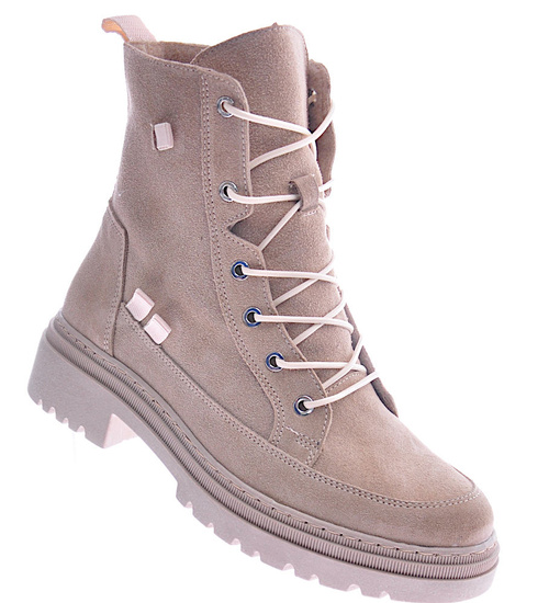 Damskie beżowe trapery z naturalnej skóry /B5-3 12554 R2460/