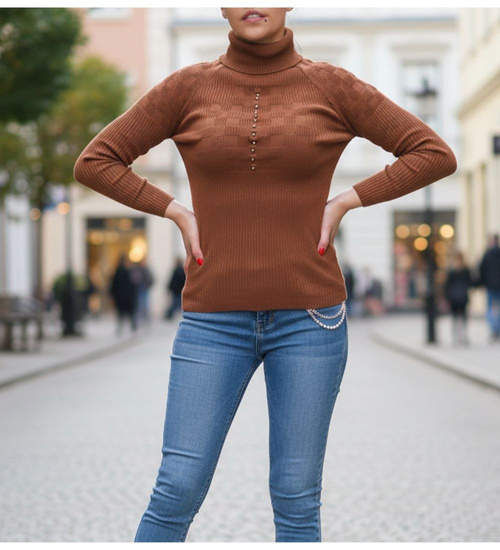 Elastyczny damski golf brązowy /C6-1 UB306 T197/