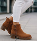 Karmelowe botki damskie na grubym obcasie /F10-2 18245 W477/