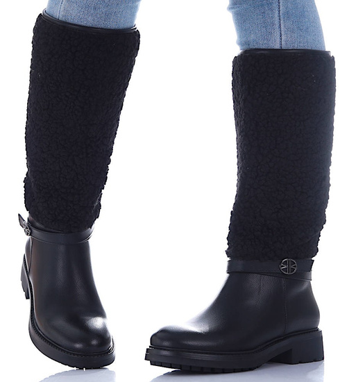 Czarne kozaki płaskie kozaki damskie /E9-1 16918 G285/