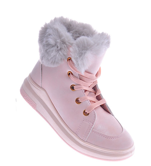 Ocieplane botki jak trampki Różowe /G1-2 12716 S394/