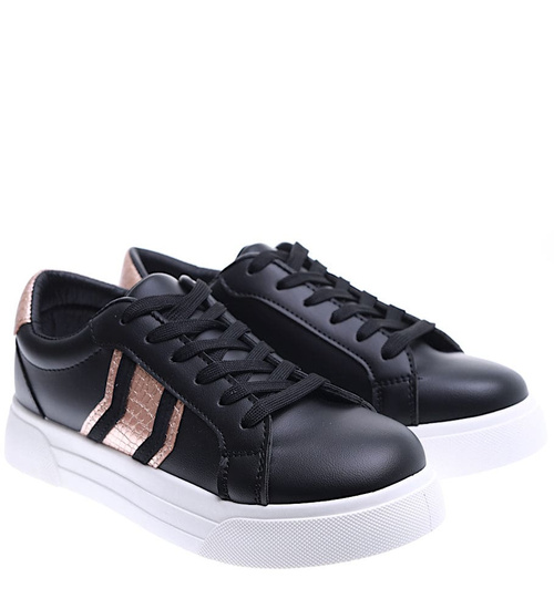 Czarne wiązane trampki na platformie /C2-2 15788 T231/