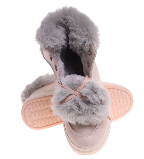 Ocieplane botki jak trampki Różowe /G11-2 16926 T199/