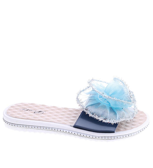 Plażowe granatowe klapki z ozdobą /A5-1 14015 T096/