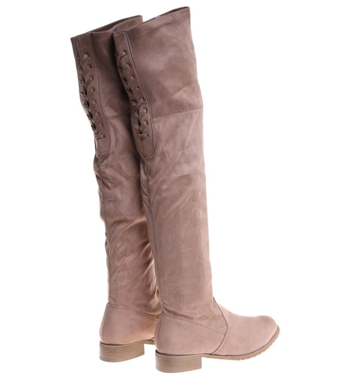 Beżowe kozaki muszkieterki na płaskim obcasie /E1-2 18602 G366/