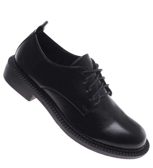 Czarne półbuty oxfordy damskie sznurowane /D4-3 18700 T155/