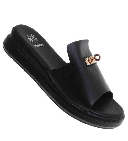 Klapki damskie czarne na platformie /C7-3 17775 T232/