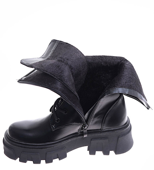 Wiązane glany trapery na platformie Czarne /B3-1 17018 T312/