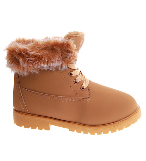 Camelowe dziewczęce trapery z futerkiem /C1-2 15044 T392/