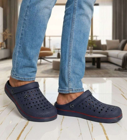 Kryte granatowo czerwone klapki męskie z paskiem /H2 18648 T135/