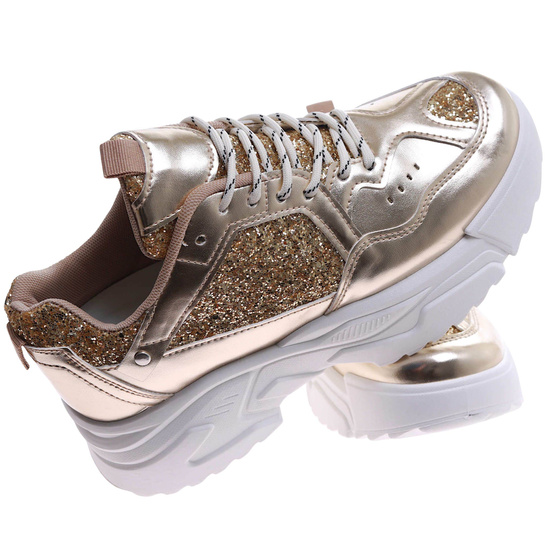 Złote buty sportowe na platformie /D8-2 17475 G391/