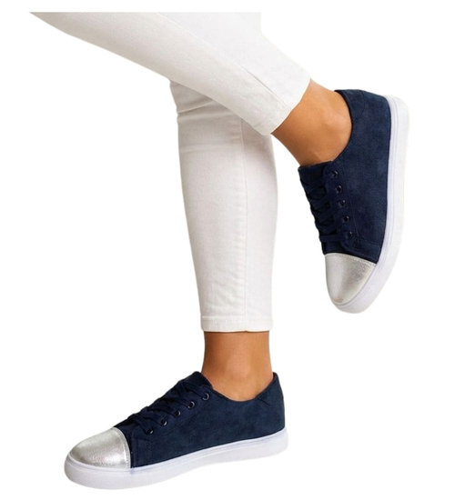 Sznurowane granatowe trampki damskie /E7-2 13617 S171/