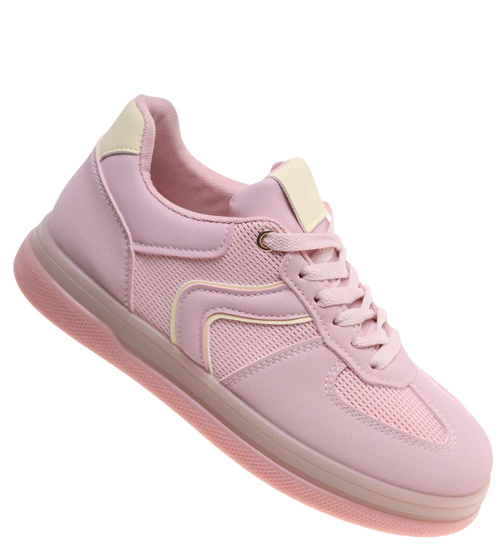 Wiązane snekaersy damskie różowe pastelowe /D3-3 18827 G455/