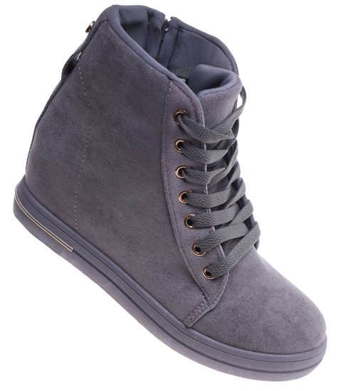 Szare sneakersy damskie na koturnie /D1-1 12768 T397/