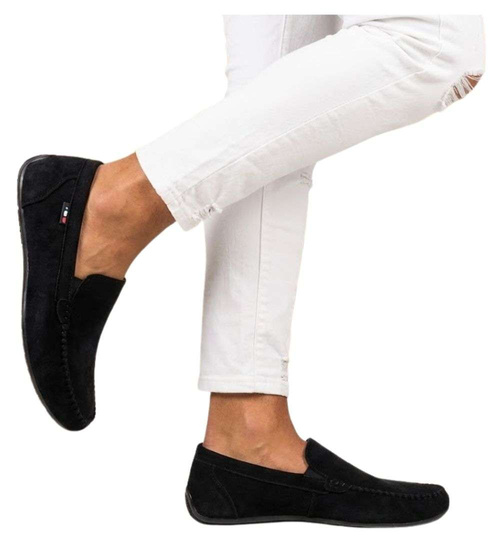 Czarne półbuty męskie zamszowe mokasyny /F6-2 16772 S395/