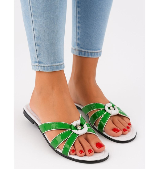 Zielono białe klapki na płaskim obcasie /H2 14349 T005/