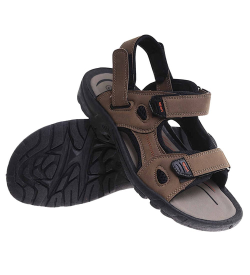 Męskie brązowe sandały klapki na rzepy /E9-2 17638 T284/