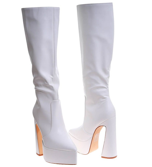 Białe kozaki damskie na platformie /A7-1 16914 G282/