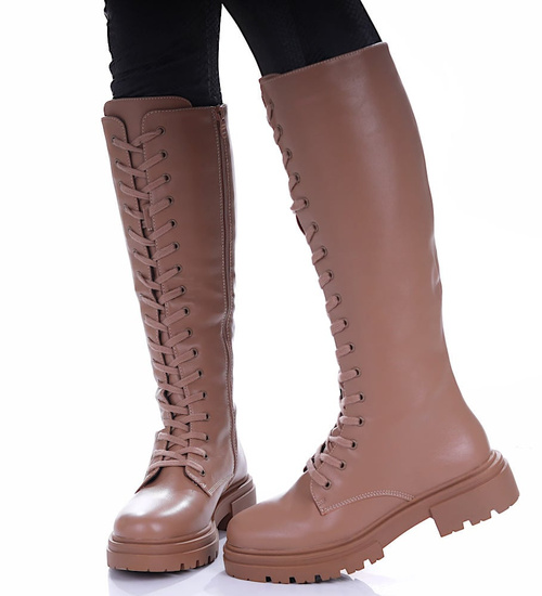 Wysokie ocieplane glany trapery Khaki /C3-1 17121 T3/