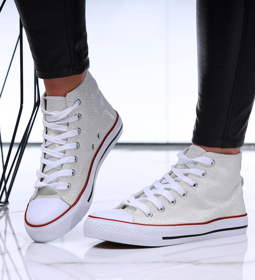 Białe trampki damskie z wysoką cholewką /E8-3 16604 G099/