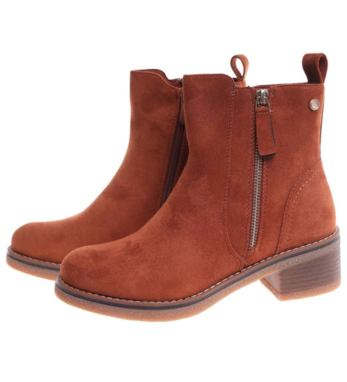 Karmelowe botki damskie na niskim obcasie /F1-3 18412 W456/