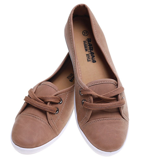 Sznurowane damskie trampki Taupe /E8-2 16286 T142/