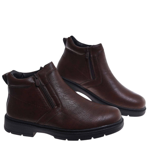 Brązowe ocieplane botki męskie z suwakiem /E3-1 18455 T581/