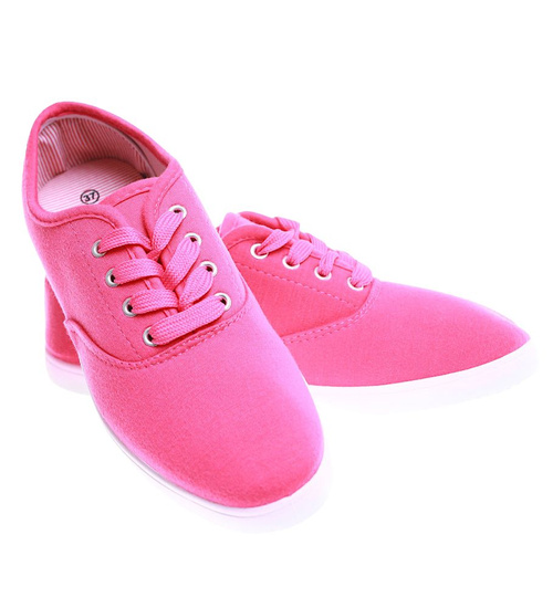 Sznurowane tenisówki damskie fuksja /D2-3 16254 T099/